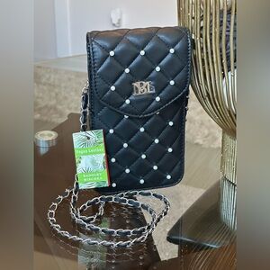 Badgley Mischka Black Quilted Vegan Leather Crossbody Bag